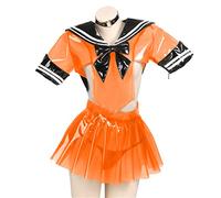 Clear PVC Suit Sailor Outfit,Orange,7XL