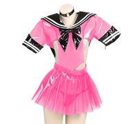 Clear PVC Suit Sailor Outfit,Pink,XXL