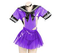 Clear PVC Suit Sailor Outfit,purple,XXL