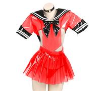 Clear PVC Suit Sailor Outfit,Red,S