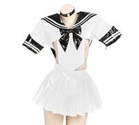 Clear PVC Suit Sailor Outfit,white,5XL