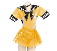 Clear PVC Suit Sailor Outfit,Yellow,L