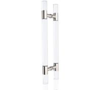 Clear Round Gate Handles Hardware for Exterior Interior Barn Doors, Acrylic Push Bar Double Sided Puller Easy to Install(Silver,100cm/39.4 inch)