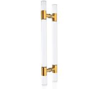 Clear Round Gate Handles Hardware for Exterior Interior Barn Doors, Acrylic Push Bar Double Sided Puller Easy to Install(Gold,86cm/33.8 inch)