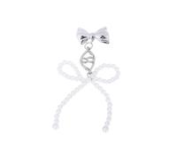 (Clear) Silvery Bowknot Bead Charm Keychains Sweet Lovely Pendant Hangings Ornament Keyring Backpack Decoration for Women Girls