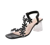Clear Tacones Gruesos para Mujeres Sandalias de Bloques de Flores de Diez refrescos Fashion Elástico Toble Heel Toe Toe Toe Dress Shoes