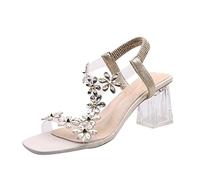 Clear Tacones Gruesos para Mujeres Sandalias de Bloques de Flores de Diez refrescos Fashion Elástico Toble Heel Toe Toe Toe Dress Shoes