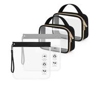Clear-travel-toilety-bag-tsa-quart-size-2-large-2-small-travel-essentials-toiletries-wash-bags-cosmetic-pouch-transparent-shower-bag-airport-carry on, Negro y transparente, moderno
