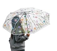 Clear Umbrella Automatic Open Close Portable Floral Canopy Folding Rain Use