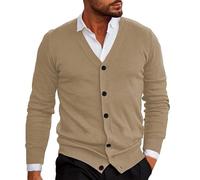 Clearance - Cárdigan de punto para hombre, ligero, delgado, de manga larga, cuello en V, suéter de punto, cálido, casual, liso, capa base, chaquetas de transición, marrón (1#brown), XXL