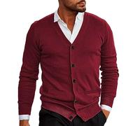 Clearance - Cárdigan de punto para hombre, ligero, delgado, de manga larga, cuello en V, suéter de punto, cálido, casual, liso, capa base, chaquetas de transición, rosso, XXL