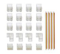 Clearchill 10 mm, 3 pines, 24 piezas de kit de conector de ángulo LED cob transparente y sin fisuras, 4p rojo y negro, 12p, cable 4p en forma de l, adecuado para tiras LED bicolor 5v / 12v / 24v