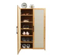 ClearFragrans Zapatero de bambú con 6 niveles, almacenamiento de zapatos, armario con puerta hidráulica, ventilación, 33 cm de profundidad, 10 kg por compartimento, para pasillo, salón, color madera