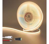 Clearhill 12V 5mm ancho COB led tira de luces (sin fuente de alimentación), 16.4FT / 5M, blanco cálido 3000K, 400LEDs / m, con conector femenino 5521DC, 10W / m, CRI90, 4500lm, IP20