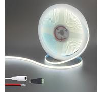 Clearhill 12V 5mm ancho COB led tira de luces (sin fuente de alimentación), 16.4FT / 5M, blanco fresco 6500K, 400LEDs / m, con conector femenino 5521DC, 10W / m, CRI90, 5000lm, IP20