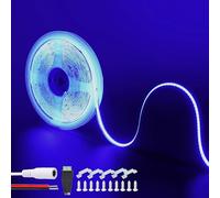 Clearhill 12V COB led tira luces 16.4FT / 5M (sin fuente de alimentación), azul, 320LEDs / M, con 5521DC hembra y conectores de alambre rojo y negro, ancho de 8mm, IP20