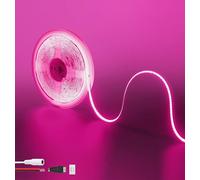 Clearhill 12V COB led tira luces 9.84FT / 3M (sin fuente de alimentación), rosa, 320LEDs / M, con 5521DC hembra y conectores de alambre rojo y negro, ancho de 8mm, IP20