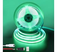 Clearhill 12V COB led tira luces 9.84FT / 3M (sin fuente de alimentación), verde, 320LEDs / M, con 5521DC hembra y conectores de alambre rojo y negro, ancho de 8mm, IP20
