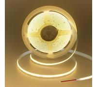 Clearhill 12V COB luces de tira led con alambre rojo y negro de doble extremo (sin fuente de alimentación), 16.4FT / 5M, blanco cálido 3000K, 320LEDs / M, ancho de 8mm, CRI90, 10W / M, IP20