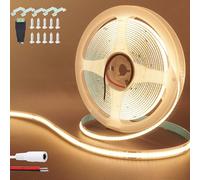 Clearhill 24V COB led tira de luces (sin fuente de alimentación), 16.4FT / 5M, blanco cálido 3000K, 320LEDs / M, con 5521DC hembra y conectores de alambre rojo y negro, ancho de 8mm, IP20