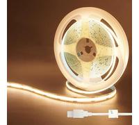 Clearhill 2Packs 5V USB COB led tira de luces, 16.4FT / 5M, blanco cálido 3000K, 320LEDs / M, ancho de 8mm, no impermeable IP20, cable USB 1M,