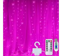 Clearhill 3 tiras de 3 luces de cortina, 300 LED, morado, 8 modos de luces colgantes con control remoto y temporizador, funciona con USB (Pink, 3 * 3 1Pack)