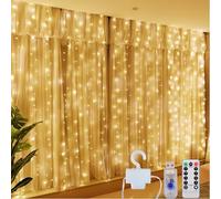 Clearhill 3 tiras de 3 luces de cortina, 300 LED, morado, 8 modos de luces colgantes con control remoto y temporizador, funciona con USB (Warm, 3 * 3 1Pack)