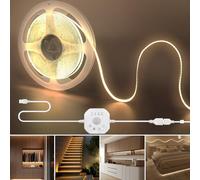 Clearhill 5V Motion Sensor Dimmer 320LED Strip Lights, día o noche 2 modos de iluminación, retraso de tiempo y brillo ajustable, 6.56FT / 2M, blanco cálido 3000K, ancho de 8mm