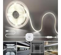 Clearhill 5V Motion Sensor Dimmer 320LED Strip Lights, día o noche 2 modos de iluminación, retraso de tiempo y brillo ajustable, 16.4FT / 5M, blanco fresco 6500K, ancho de 8mm