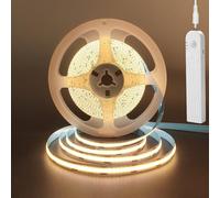 Clearhill 5V Sensor de movimiento Dimmable USB recargable COB led Strip Lights, Batería incorporada de 1500mAh, Tres modos, 6.56FT / 2M, Blanco cálido 3000K, 320LEDs / M