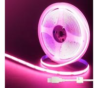Clearhill 5V USB COB LED Strip Lights, 6.56FT / 2M, Rosa, 320LEDs / M, 8mm de ancho, Cable USB IP20, 1M no impermeable,
