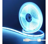 Clearhill 5V USB COB LED Strip Lights, 9.84FT / 3M, Azul hielo, 320LEDs / M, 8mm de ancho, Cable USB IP20, 1M no impermeable,