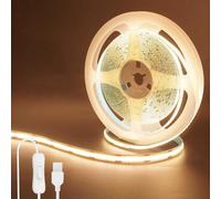Clearhill 5V USB COB LED Strip Lights with Switch 2Packs,16.4FT/5M,Warm White 3000K,320LEDs/M,8mm Width,Not Waterproof IP20,1M USB Cable,for DIY Home Indoor Decoration