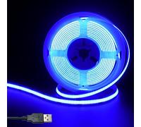 Clearhill 5V USB COB led tira de luces, Azul, ancho de 8mm 320LEDs / m, 8W / m, CRI90, 9.84FT / 3M, tira de luz de panel de doble cara galvanizada, IP20 impermeable