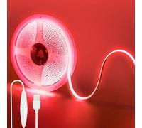 Clearhill 5V USB COB led tira de luces con interruptor dimmable, 16.4FT / 5M, rojo, 320LEDs / M, 8mm de ancho, no impermeable IP20, cable de interruptor USB 1.5M