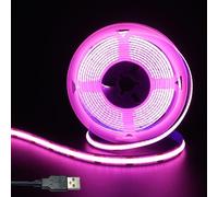 Clearhill 5V USB COB led tira de luces, rosa, 8mm ancho 320LEDs / m, 8W / m, CRI90, 9.84FT / 3M, tira de luz del panel electrochapado doble cara, IP20 impermeable