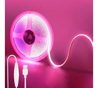 Clearhill 5V USB COB luces de tira led con interruptor dimmable, 16.4FT / 5M, rosa, 320LEDs / M, ancho de 8mm, no impermeable IP20, cable de interruptor USB 1.5M