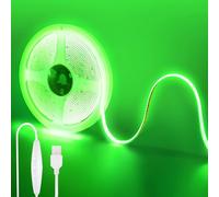 Clearhill 5V USB COB luces de tira led con interruptor dimmable, 16.4FT / 5M, verde, 320LEDs / M, ancho de 8mm, no impermeable IP20, cable de interruptor USB de 1.5M