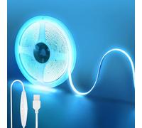 Clearhill 5V USB COB luces de tira led con interruptor dimmable, 6.56FT / 2M, Azul hielo, 320LEDs / M, 8mm de ancho, IP20 impermeable, cable de interruptor USB 1.5M