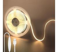 Clearhill 5V USB COB luces de tira led con interruptor dimmable, 6.56FT / 2M, blanco cálido 3000K, 320LEDs / M, ancho de 8mm, no impermeable IP20, cable de interruptor USB de 1.5M