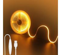 Clearhill 5V USB COB luces de tira led con interruptor dimmable, 9.84FT / 3M, naranja, 320LEDs / M, ancho de 8mm, no impermeable IP20, cable de interruptor USB de 1.5M