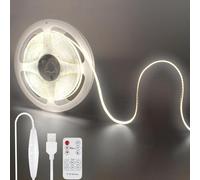 Clearhill 5V USB COB luces de tira led con interruptor dimmable remoto 2packs, 16.4FT / 5M, blanco fresco 6500K, 320LEDs / M, ancho de 8mm, no impermeable IP20, cable de interruptor USB 1.5M