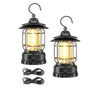 Clearhill Faroles de camping recargables, luz LED portátil con atenuación continua, diseño vintage impermeable, iluminación de 360°, carga rápida USB-C, decoración interior y exterior (Vintage, 2PACK)