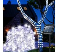Clearhill Luz de cable solar 20M/65ft blanco frío, 200 led, 8 modos, impermeable IP65, cadenas de luces solares exteriores para jardín, fiesta, casa, navidad, Halloween, decoraciones de árboles