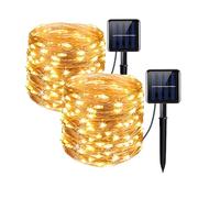 Clearhill Paquete de 2 luces solares de hadas, total de 20 m, 200 luces LED, cadena de luces solares de alambre Cooper con 8 modos, luces solares de jardín impermeables para patio, árboles, Navidad