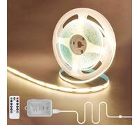 Clearhill Tira de 320 LED COB de 5 V con caja de batería y control remoto, funciona con USB y pilas (sin batería), 2 m, blanco natural 4000 K, 8 modos, regulable y temporizador, 8 mm de ancho, IP20