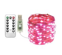 Clearhill USB Fairy Lights 1Pack, 33ft / 10M Caliente Rosa 100LED USB Cooper Wire String Lights con Remote Control, 8 Mods, Timing & Dimmable für Weihnachten Schlafzimmer