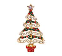Clearine Broche de árbol de Navidad con Forma de Onda de Diamantes de imitación de Cristal Piedra Feliz Pin de Multicolor Tono Dorado
