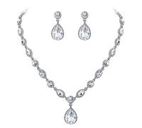 Clearine Conjunto de joyas para boda, novia, cristal, marquesa, lágrima, collar y pendientes colgantes, disfraz para mujer, Cristal