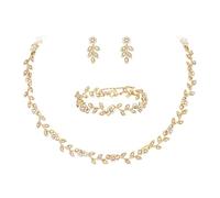 Clearine Juego de joyas de boda para mujer novia, magnífico impresionante cristal flor hoja clóster gargantilla collar enlace pulsera pendientes set para novia dama de honor, Groß, Cristal